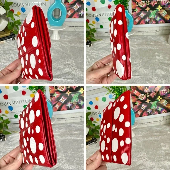 💯Louis Vuitton Red Epi Leather Trifold Wallet custom painted X Kusama dots 🔴⚪️ - Picture 3 of 15